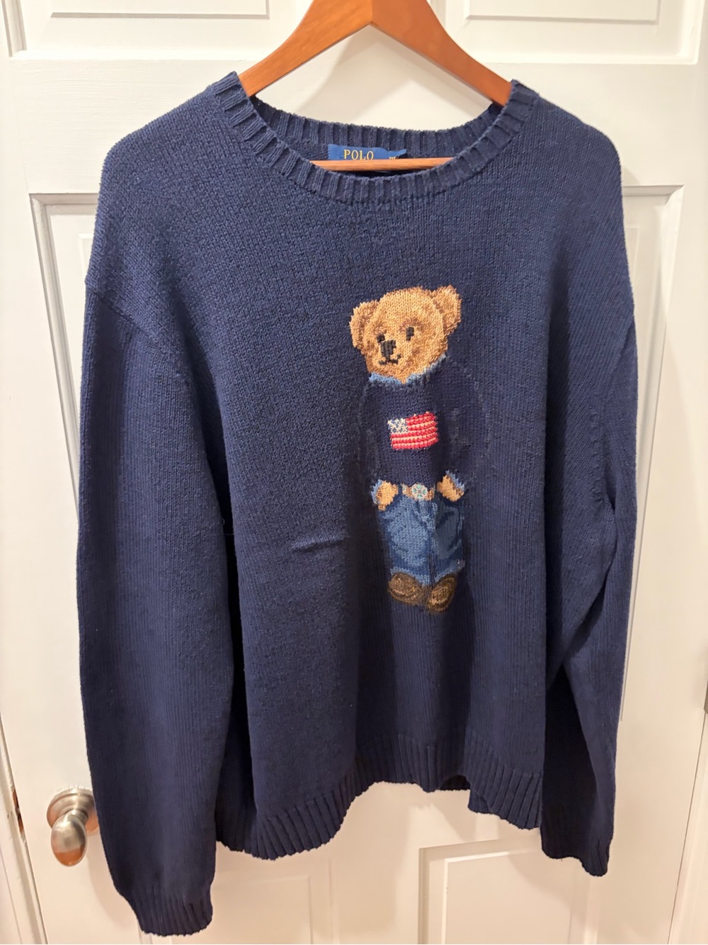 Ralph Lauren Navy Crewneck Bear Knit Sweater